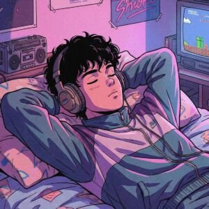 Retro bedroom dreamscape illustration